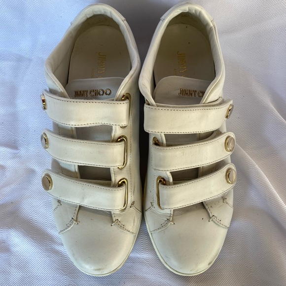 Jimmy Choo White Leather Velcro Sneakers Size 9 - Picture 2 of 5